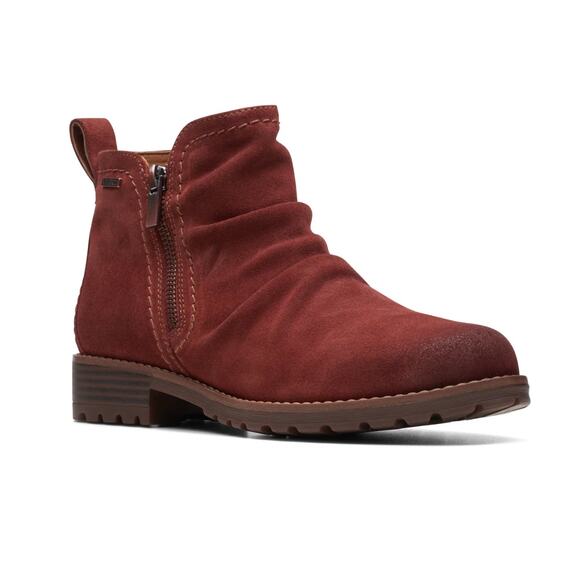Clarks Women's Aspra Walk Waterproof Ankle Boot CHESTNUT SUEDE sz 6.5 - Picture 1 of 12